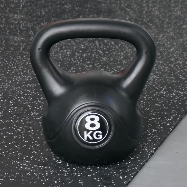 Kettlebell 8 kg - Plast - til indendørs og udendørs brug - Sort