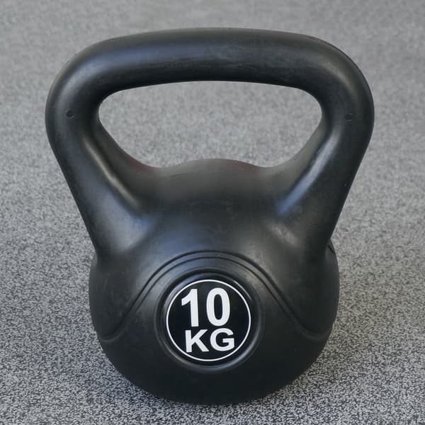 Kettlebell 10 kg - Plast - för inom- och utomhusbruk - Svart