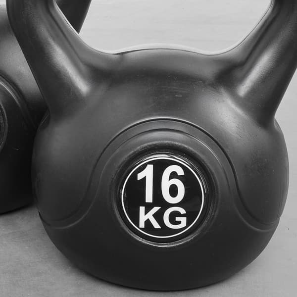 Kettlebell 16 kg - Plast - til indendørs og udendørs - Sort