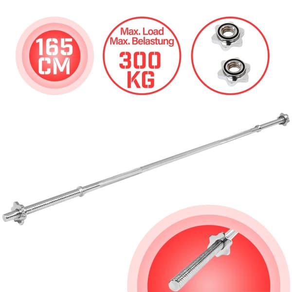 Physionics - Skivstång - Styrketräning - Spinlock-kragar - Kapacitet 300 kg - Diameter 3 cm - 165 cm.