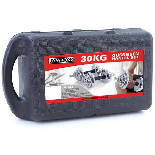 30 kg professionell hantel skivstångsset krom gjutjärn