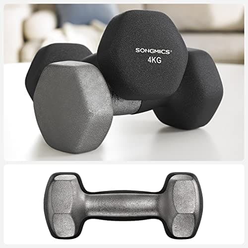 Songmics 2 håndvægte, 2 x 4 kg, neopren håndvægte, glidende greb, sort