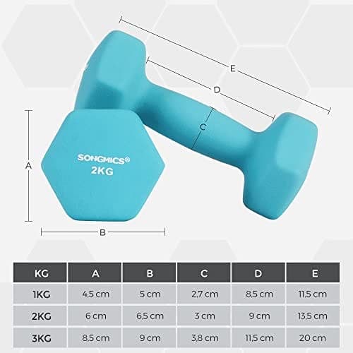 Songmics Hex håndvægte med stativ - 2 x 1 kg, 2 x 2 kg, 2 x 3 kg, Pink, Aqua og Blue