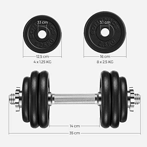 Songmics 2 käsipainoa, 2 x 15 kg painolevyä, teräskahva,, painonnosto, musta