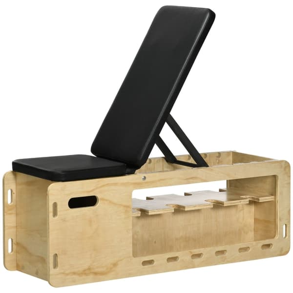 Rootz Viktbänk med Hantelställ - Hemträningsbänk - Justerbar träningsbänk - Massivt trä - Vadderad sits - 110 cm x 35 cm x 43-107 cm