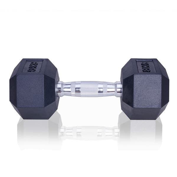 Hantel 8 kg - Hexagon - Svart - Gummi - Set om 2