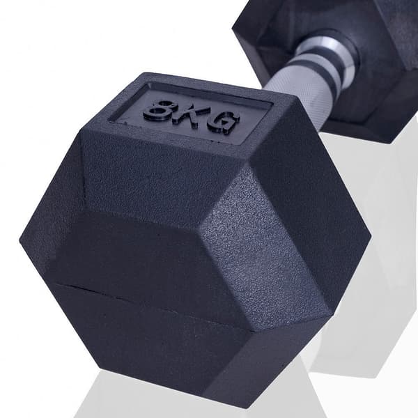 Hantel 8 kg - Hexagon - Svart - Gummi - Set om 2