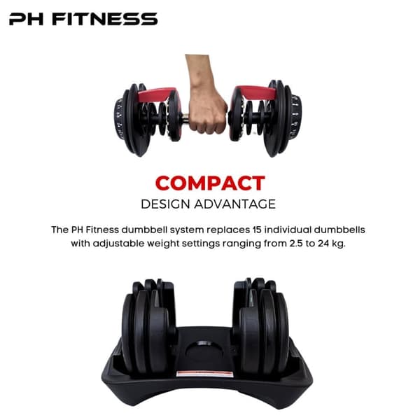 Justerbara Hantlar / Fria Vikter Set (2 st) – Hantel - Dumbbells - 15 Viktinställningar från 2,5 - 24 kg Justerbar Hantelset