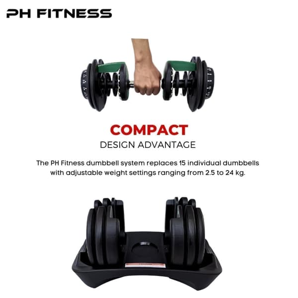 Säädettävät Käsipainot / Vapaapainot Setti (2 kpl) – Dumbells - Dumbbells - 15 Painoasentoa 2,5 kg - 24 kg