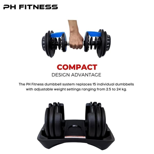 Säädettävät Käsipainot / Vapaapainot Setti (2 kpl) – Dumbells - Dumbbells - 15 Painoasentoa 2,5 kg - 24 kg