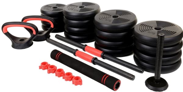 40kg Justerbar Hantel & Kettlebell Set för Hemmagym - Svart med Röd Accent