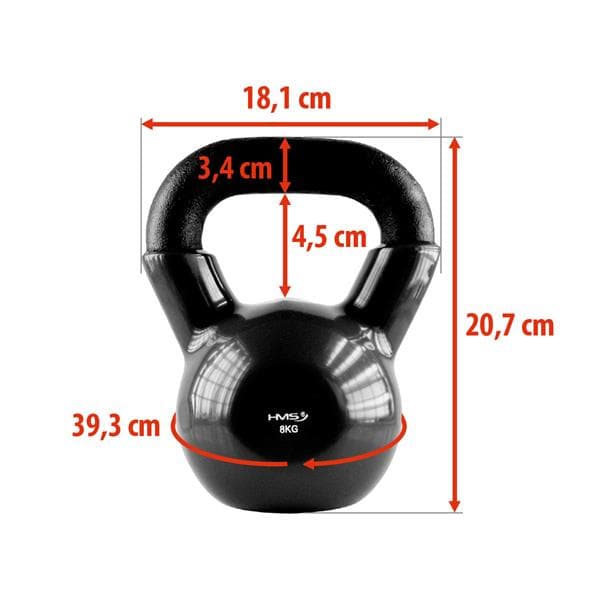 KNV08 SORT KETTLEBELL STØBEJRN VINYLBETRÆKET HMS