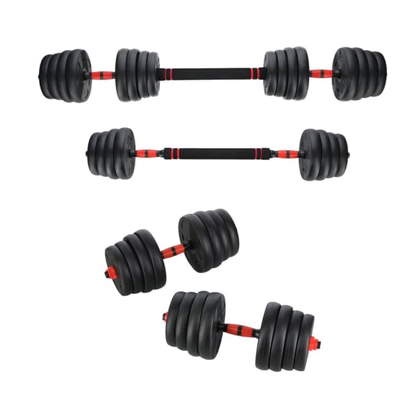 Justerbart håndvægtsæt + vægtstang + kettlebell 30kg 6i1