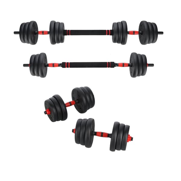Justerbart håndvægtsæt + vægtstang + kettlebell 20kg 6i1