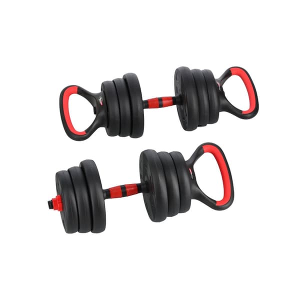 Justerbart håndvægtsæt + vægtstang + kettlebell 20kg 6i1