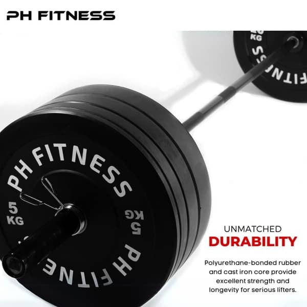 PH Fitness Bumper Plates Arvopaketti – Olympialuokan Kumipainolevyt 50 mm – Musta – Kotiin & Voimaharjoitteluun