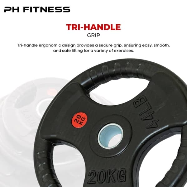 PH Fitness Olympialuokan Kumipainolevyt – 2 Kpl Setti – Tri-Grip 50mm – 1,25KG–20KG – Voimanostoon, CrossFitiin & Kotitreeniin – Kestävät Levyt
