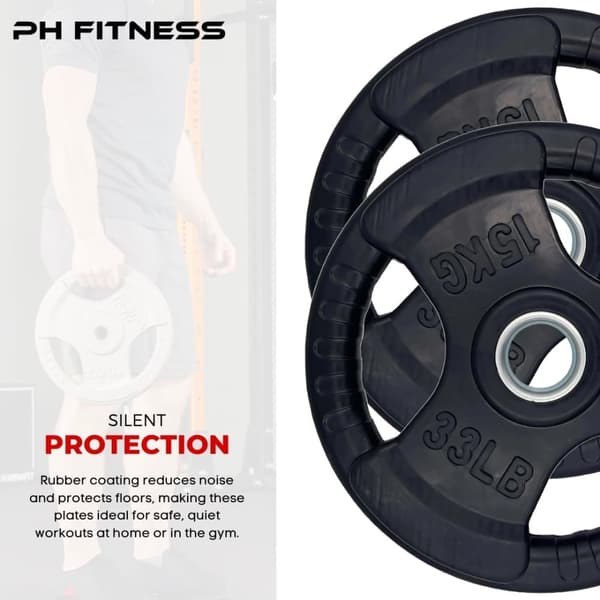 PH Fitness Olympialuokan Kumipainolevyt – 2 Kpl Setti – Tri-Grip 50mm – 1,25KG–20KG – Voimanostoon, CrossFitiin & Kotitreeniin – Kestävät Levyt
