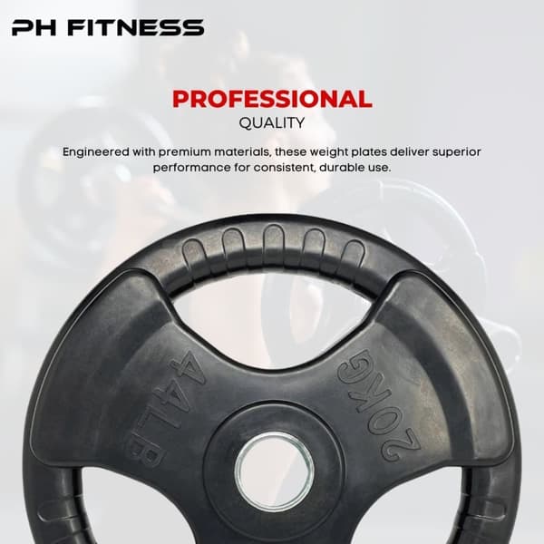 PH Fitness Olympiska Gummiviktskivor – Set om 2 – Tri-Grepp 50mm – 1,25KG till 20KG – För Powerlifting, CrossFit & Hemmaträning – Hållbara Skivor