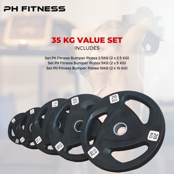 PH Fitness Vægtskivesæt – Premium Tri-Grip Gummi & Støbejern – 50mm Hul – Til Powerlifting, Styrketræning & Hjemmegym