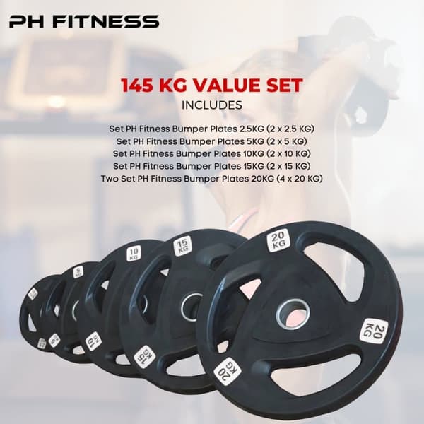 PH Fitness Viktplattor Set – Premium Tri-Grip Gummi & Gjutjärn – 50mm Hål – För Powerlifting, Styrketräning & Hemmagym
