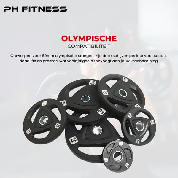 PH Fitness Vægtskivesæt – Premium Tri-Grip Gummi & Støbejern – 50mm Hul – Til Powerlifting, Styrketræning & Hjemmegym