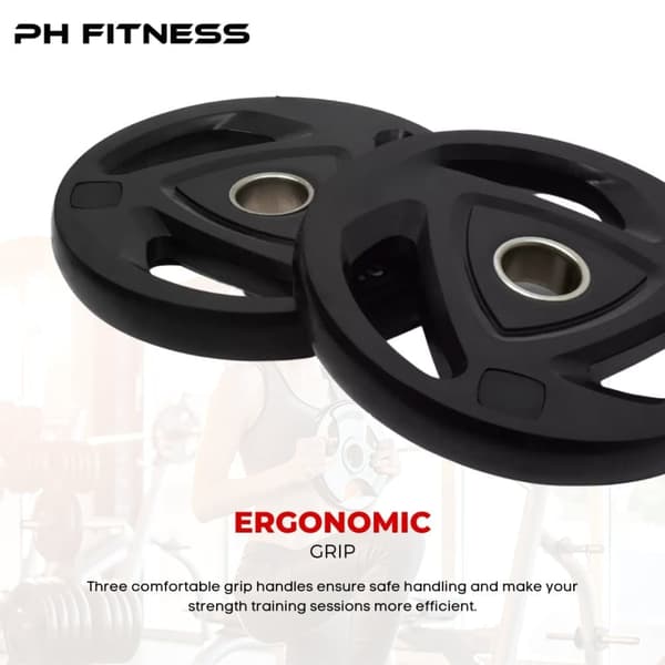 PH Fitness Vægtskivesæt – Premium Tri-Grip Gummi & Støbejern – 50mm Hul – Til Powerlifting, Styrketræning & Hjemmegym