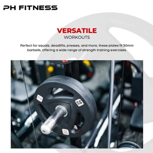 PH Fitness Vægtskivesæt – Premium Tri-Grip Gummi & Støbejern – 50mm Hul – Til Powerlifting, Styrketræning & Hjemmegym