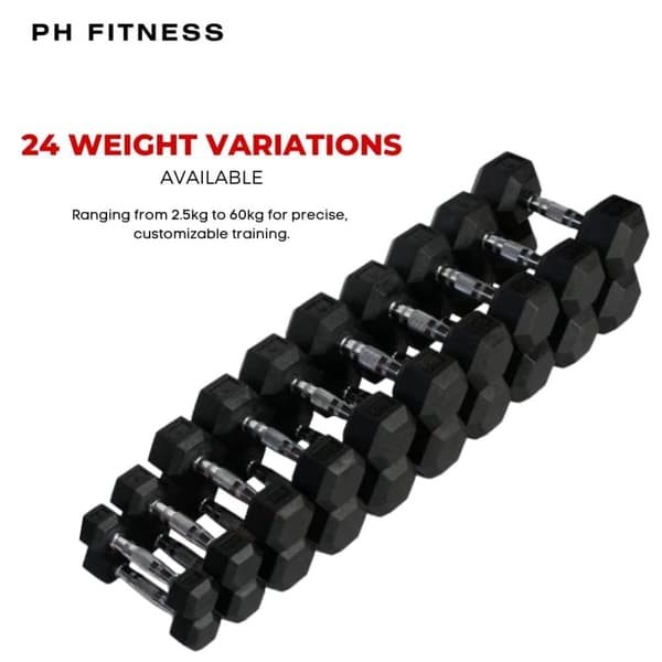PH Fitness Hexa Dumbbell Håndvægtsæt | 2.5kg–30kg | Hexagon Håndvægte med Anti-Slip Greb | Til Styrketræning & Hjemmegym