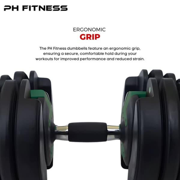 PH Fitness Justerbar Hantel 24kg – 15 Viktnivåer i 1 Hantel – För Hemmaträning & Styrketräning – 1 st