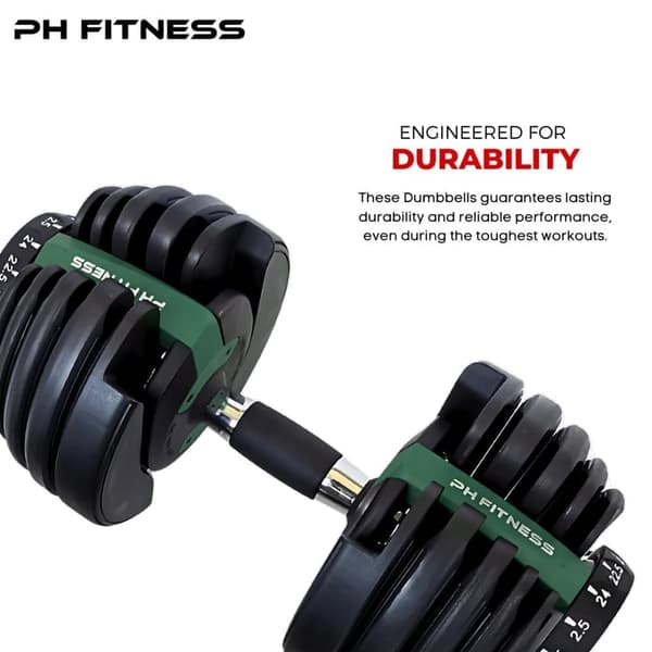 PH Fitness Justerbar Hantel 24kg – 15 Viktnivåer i 1 Hantel – För Hemmaträning & Styrketräning – 1 st