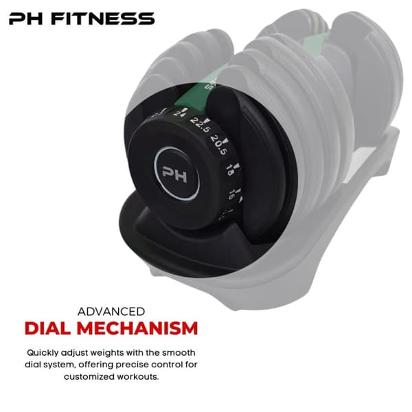 PH Fitness Justerbar Hantel 24kg – 15 Viktnivåer i 1 Hantel – För Hemmaträning & Styrketräning – 1 st