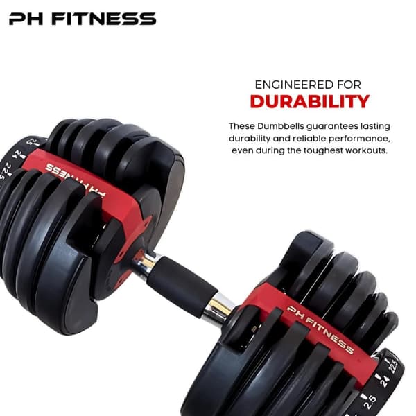 PH Fitness Justerbar Hantel 24kg – 15 Viktnivåer i 1 Hantel – För Hemmaträning & Styrketräning – 1 st