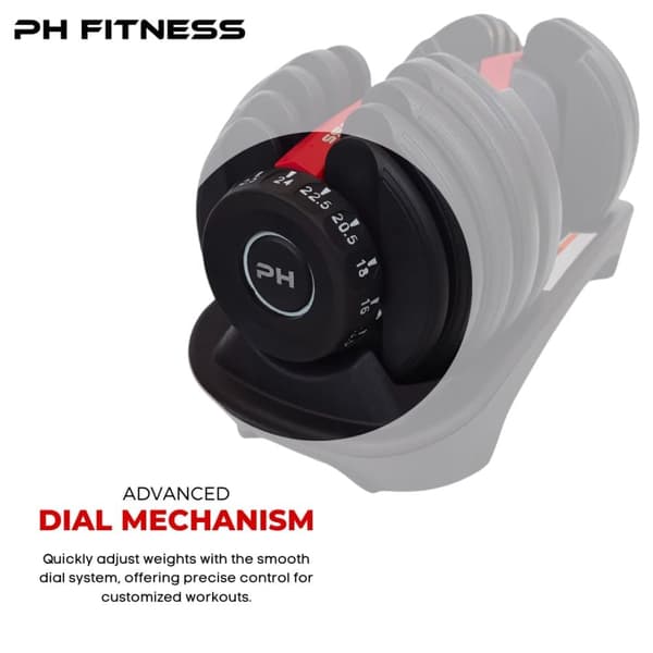 PH Fitness Justerbar Hantel 24kg – 15 Viktnivåer i 1 Hantel – För Hemmaträning & Styrketräning – 1 st