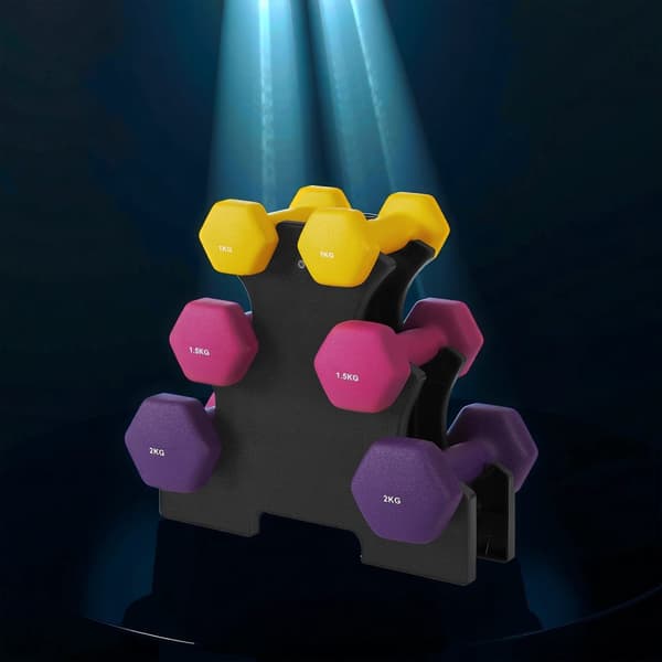 Hantelset, SONGMICS SYL609B02, 11,5x5x4,5 cm, 13,5x6,5x6 cm, 20x9x8,5 cm, Gul, Rosa, Lila