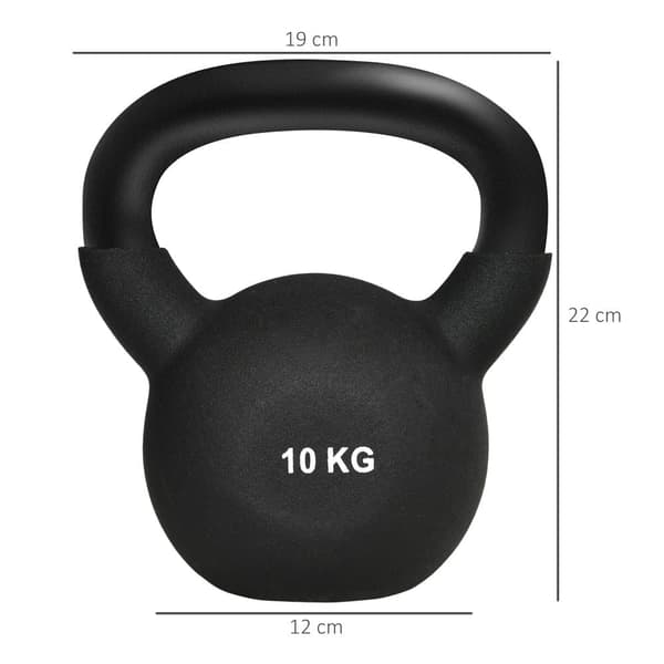Kettlebell, 10 KG, 19x12x22 cm, Sort