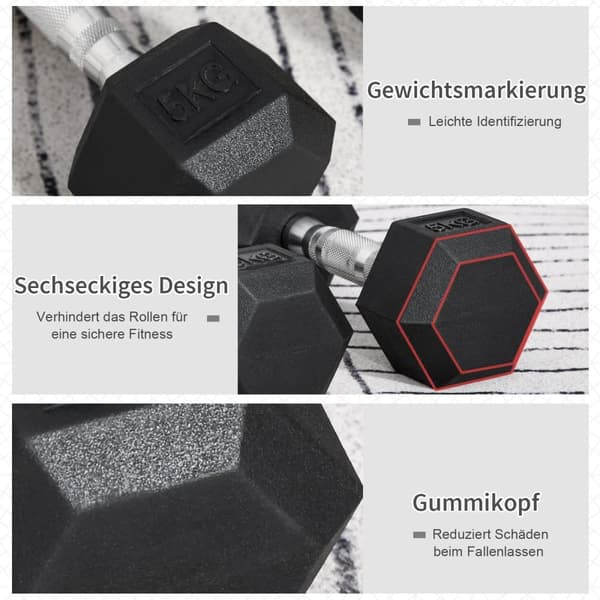 Håndvægtssæt, Hexagon, 2x5 KG, Sort