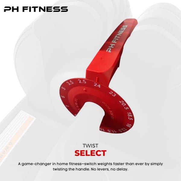 PH Fitness Uudet Säädettävät Käsipainot Setti (2 kpl) – Premium Dumbbellit 2,5–24 kg – 15 Painotasoa – Yhden Käden Säätö
