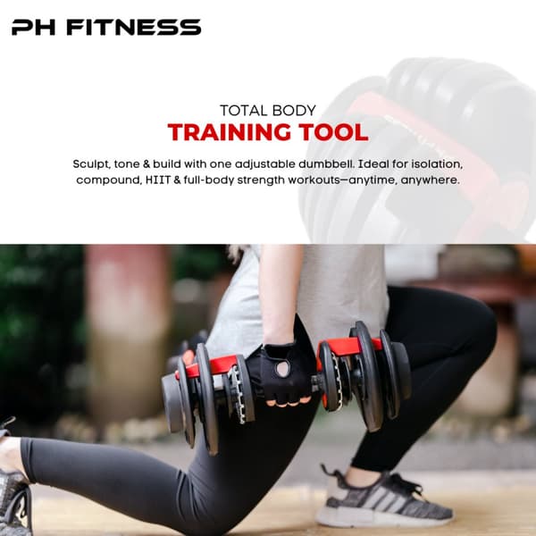 PH Fitness Uudet Säädettävät Käsipainot Setti (2 kpl) – Premium Dumbbellit 2,5–24 kg – 15 Painotasoa – Yhden Käden Säätö