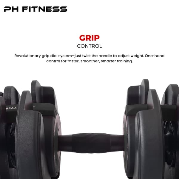 PH Fitness Uudet Säädettävät Käsipainot Setti (2 kpl) – Premium Dumbbellit 2,5–24 kg – 15 Painotasoa – Yhden Käden Säätö