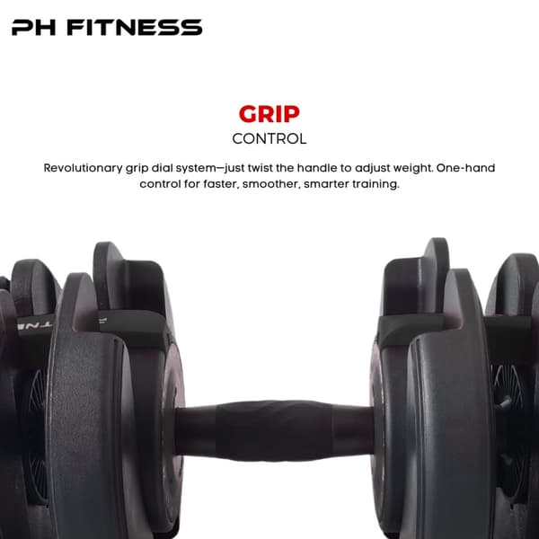 PH Fitness Nya Justerbara Hantlar (1 st) – Premium Dumbbell 2,5–24 kg – 15 Viktlägen – Enhandsgrepp & Snabb Justering