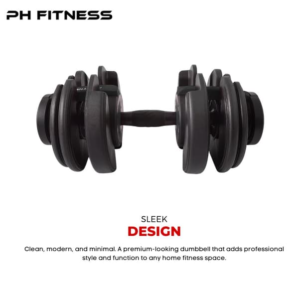 PH Fitness Nya Justerbara Hantlar (1 st) – Premium Dumbbell 2,5–24 kg – 15 Viktlägen – Enhandsgrepp & Snabb Justering