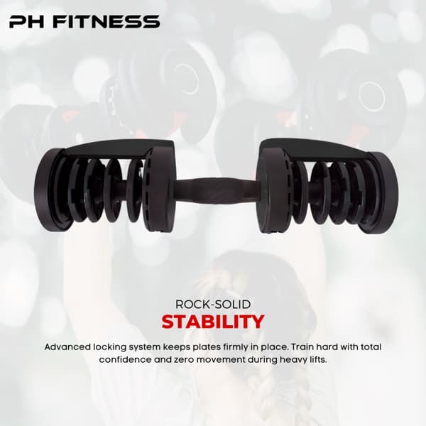 PH Fitness Nya Justerbara Hantlar (1 st) – Premium Dumbbell 2,5–24 kg – 15 Viktlägen – Enhandsgrepp & Snabb Justering