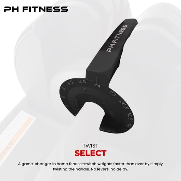PH Fitness Nya Justerbara Hantlar (1 st) – Premium Dumbbell 2,5–24 kg – 15 Viktlägen – Enhandsgrepp & Snabb Justering