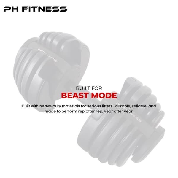 PH Fitness Nya Justerbara Hantlar (1 st) – Premium Dumbbell 2,5–24 kg – 15 Viktlägen – Enhandsgrepp & Snabb Justering