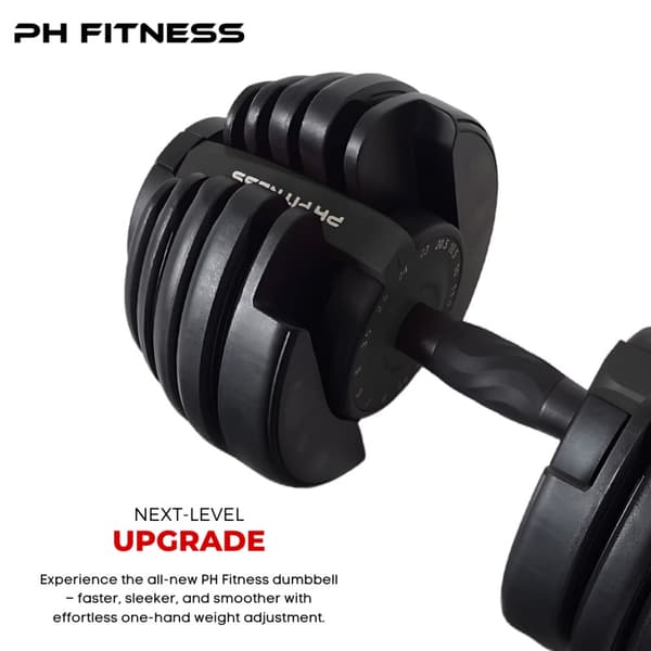 PH Fitness Nya Justerbara Hantlar (1 st) – Premium Dumbbell 2,5–24 kg – 15 Viktlägen – Enhandsgrepp & Snabb Justering