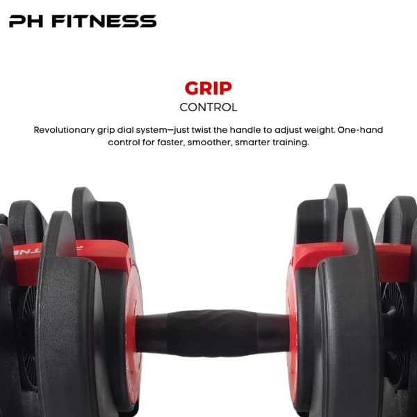 PH Fitness Nya Justerbara Hantlar (1 st) – Premium Dumbbell 2,5–24 kg – 15 Viktlägen – Enhandsgrepp & Snabb Justering