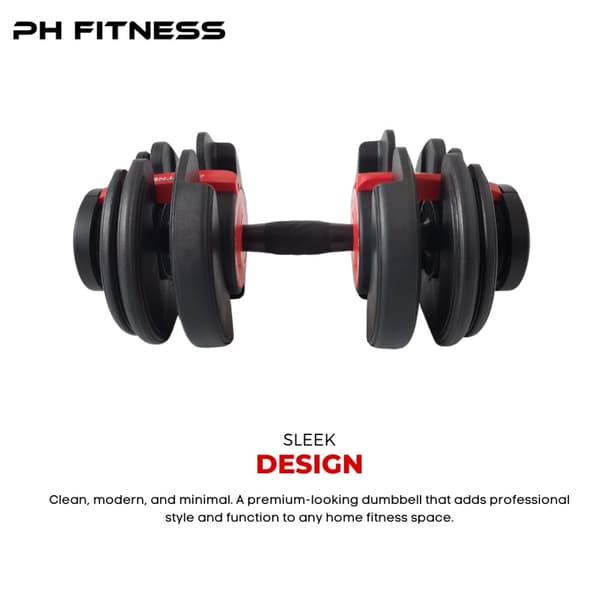 PH Fitness Nya Justerbara Hantlar (1 st) – Premium Dumbbell 2,5–24 kg – 15 Viktlägen – Enhandsgrepp & Snabb Justering