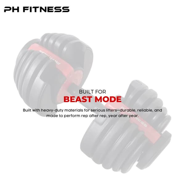 PH Fitness Nya Justerbara Hantlar (1 st) – Premium Dumbbell 2,5–24 kg – 15 Viktlägen – Enhandsgrepp & Snabb Justering