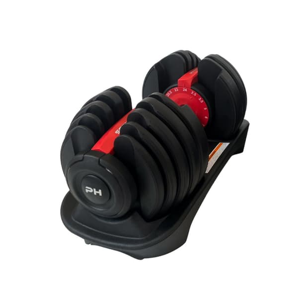 PH Fitness Nya Justerbara Hantlar (1 st) – Premium Dumbbell 2,5–24 kg – 15 Viktlägen – Enhandsgrepp & Snabb Justering Röd